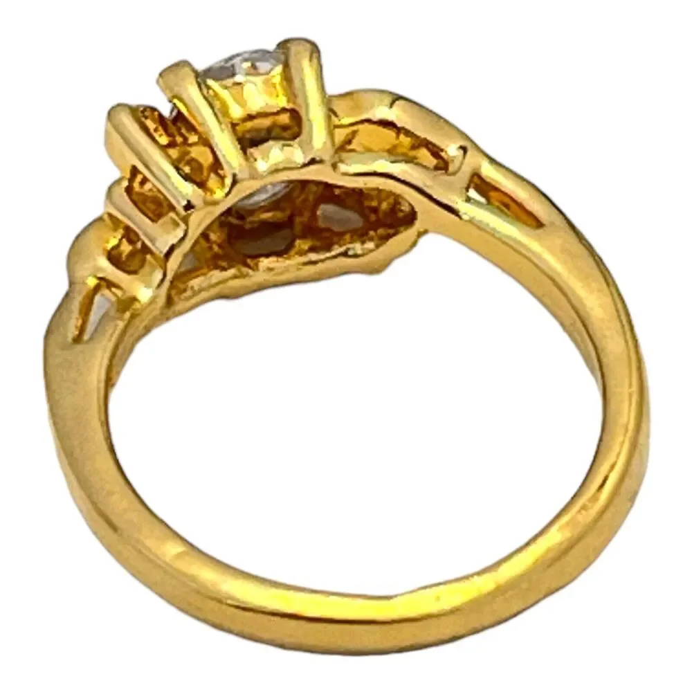 Vintage 1970s Vargas CZ Solitaire Ring 18KT Gold Plate Size 7 Engagement 5T